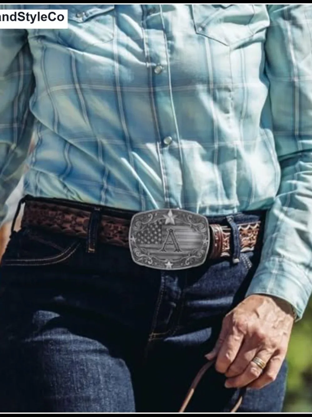Western Belt Buckle with Initial Letter Silver Cowboy Buckle for Men Women